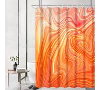 Ruelvth Orange Shower Curtain, Modern Orange and Gold Abstract Fluid Art Shower Curtain for Bathroom Waterproof Fabric Aesthetic Shower Curtain Set with Hooks, 72x72 Inch