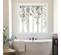Ruelvth Shower Window Curtain, Watercolor Green Eucalyptus Small Short Waterproof Bathroom Window Curtain with Hooks, 40x36 Inch