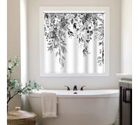 Ruelvth Shower Window Curtain, Watercolor Grey Eucalyptus Small Short Waterproof Bathroom Window Curtain with Hooks, 60x48 Inch