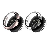 RuenTech Protective Case Compatible with Google Pixel Watch 2 Case with Scratch-Resistant Screen Protector, Hard PC Protection for Google Pixel Watch 2 2023 Accessories (Pink+Clear)