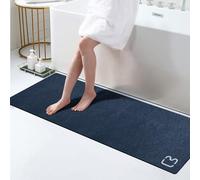 RUERYA Bath Mat 17" x 59" Extra Long Bathroom Mat Large Fast Dry Super Absorbent Non-Slip Rubber Backed Shower Mat Bath Rugs Mats for Bathroom Floor, Tub, Shower, Sink, Navy Blue