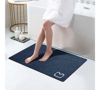 RUERYA Bath Mat Rugs Quick Dry Super Absorbent Diatomaceous Earth Bath Mat Non Slip Rubber Bottom Thin Bathroom Mat Fit Under Door, Floor Rugs in Front of Bathtub,Shower Room,Sink, 17 x 32, Navy