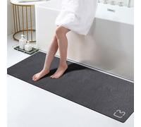 RUERYA Dark Grey Extra Long Bath Mat 17" x 59" Fast Dry Super Absorbent Non-Slip Rubber Backed Shower Mat for Bathroom Floor, Tub, Shower, Sink