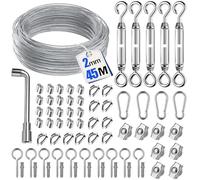 Ruesious 45M 71pcs Garden Wire for Climbing Plants - Durable Stainless Steel Cable Wire Kit, Fence Kit with Turnbuckle, Tensioner, for Hanging String Lights, Vine Eyes for Climbing Plants