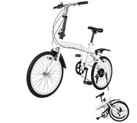 RUETERY 20 Inch Folding Bike 7-speed Dual V-brake Bikes for Adults Adult Teenager City Bike Adjustable Height, Bicycle for Men Woman, Weight Capacity 198.41 lbs, White