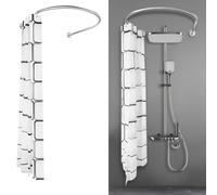 RUETERY U Shaped Shower Curtain Pole with Stretchable Curved Shower Rail, Stainless Steel, Chrome, 0.9-1.3m, 2.4m x 1.8m