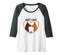 Ruff Love: Adorable Dog Couple Heart Design for Pet Lovers Raglan Baseball Tee, Women, Dark Heather/White, L
