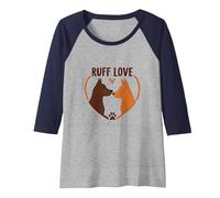 Ruff Love: Adorable Dog Couple Heart Design for Pet Lovers Raglan Baseball Tee, Women, Navy/Athletic Heather, XL