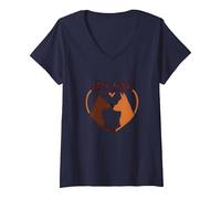 Ruff Love: Adorable Dog Couple Heart Design for Pet Lovers V-Neck T-Shirt, Women, Navy, S