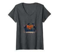 Ruff & Tumble: Playful Pups Dog Lover V-Neck T-Shirt, Women, Dark Heather Grey, XL