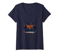 Ruff & Tumble: Playful Pups Dog Lover V-Neck T-Shirt, Women, Navy, M