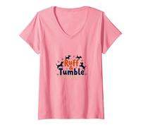 Ruff & Tumble: Playful Pups Dog Lover V-Neck T-Shirt, Women, Pink, XL