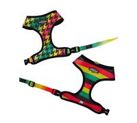 Ruffhaus NYC Rasta Colors Houndstooth Reversible Dog Harness jamaican flag summer beach print reggae rastafarian island Caribbean funky tropical harness Medium