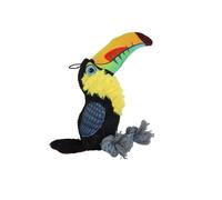 Ruffian Bird Toucan Plush Squeaker Dog Pull Chew Toy with Rope Feet and Tennis Ball Inside