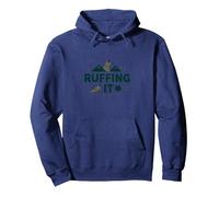 Ruffing It: Outdoor Adventure Dog Lover Mountain Pullover Hoodie, Adult Unisex, Navy, M
