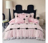 Ruffle Beddding Set with Bowtie,Chic Lace Bedding,Girls Twin Aesthetic Comforter Cover Set,Romantic French Princess Style Ruffled Duvet Cover with Lovely Bow with Zipper Closure