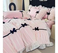 Ruffle Beddding Set with Bowtie,Girls Lace Bedding,Full Comforter Cover Set, Chic Ruffled Duvet Cover with Lovely Bow,Princess Style 1 Duvet Cover with 2 Pillowcases, No Comforter