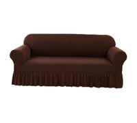 Ruffle Couch Cover 3-Seater High Stretch Slipcover Easy-Fit Sofa Protector Furniture Cover with Skirt Country Style in Coffee & Stylish