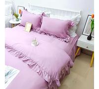 Ruffle Duvet Cover Set 4pcs - Washed Cotton Ruffled Bed Skirt Bedding French Princess Style Cloud Quilt Cover with Zipper Closure Corner Ties for Bedroom Decor All Season (#3,Bed:1.5m(4pcs))