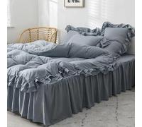 Ruffle Duvet Cover Set 4pcs - Washed Cotton Ruffled Bed Skirt Bedding French Princess Style Cloud Quilt Cover with Zipper Closure Corner Ties for Bedroom Decor All Season (#2,Bed:2.0m(4pcs))