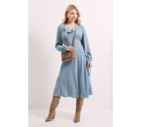 Ruffle Front Blouson Sleeve Midi Dress Dorothy Perkins Blue 12