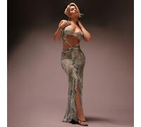 Ruffle Front Cut Out Strappy Maxi Dress In Grey Multi Print, Women's Size UK 10