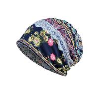 Ruffle Hat Cap Unisex Print Turban Wrap Collar Head Scarf Hat Baseball Caps Chef Cap (Blue, One Size)