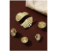 Ruffle Leaf Shape PVD Galvanized Bright Gold Furniture Handles Solid Brass Kitchen Cabinet Door Shoe Cabinet Dresser Knob(Diameter-29mm)
