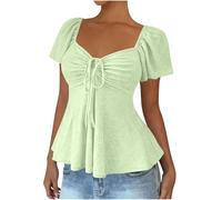 Ruffle Short Sleeve Summer Tops Slim Fit Tie Front Shirts Sweetheart Neck Cute Blouses 2026 Trendy Summer Y2K Outfit Womens Tops Summer 2026 Party Mint Green XXL