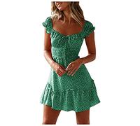 Ruffle Sleeve Dress Short Summer Dresses Spaghetti Strap Short Mini Dress Ruffle Flutter Sleeves Summer Dress Boho Sundress Short Dresses Uk Sexy Polka Dot Dress Waist Tie Ruffle Mini Dresses