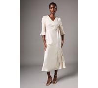 Ruffle Sleeve Satin Back Crepe Wrap Dress Coast Champagne 12