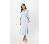 Ruffle Sleeve Satin Back Crepe Wrap Dress Coast Pale Blue 16