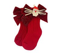 Ruffle Socks Toddler Children Socks Christmas Glittering Bow Knitting Wool Socks Girl Socks Size 5 (RD1, S Infant)