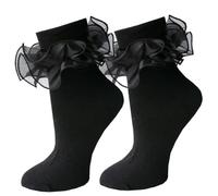 Ruffle Socks Women, 2 Pairs Frilly Socks Women Soft & Breathable Frilly with Elegant Lace Edge Ankle-Length Ruffle for Parties, Work or Daily Wear