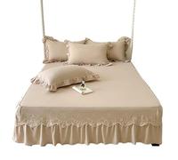 Ruffled Bed Skirt Princess Style Knitted Solid Color Bed Skirt Single Piece Household Lace Embroidered, No Pillowcase for room(Shallow khaki,200x220cm 1pcs)