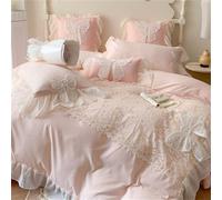 Ruffled Bedding Bow Duvet Cover -Twin Size Pink Chic Lace Bedding Set with Cute Bowtie-2 Pieces Soft Comforter Cover Set with Zipper Closure-Romantic French Princess Style-No Comforter-Pink,Twin Size