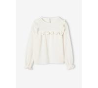 Ruffled Blouse in Cotton Gauze, for Girls ecru
