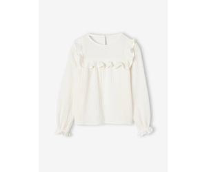 Ruffled Blouse in Cotton Gauze, for Girls ecru