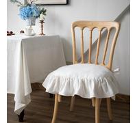Ruffled Chair Cushion 18x18 Inch Blue - Durable Flax Linen Chair Pads with Ties for Dining Chairs, Vintage Farmhouse Country Cottage Seat Cushion