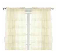 Ruffled Curtains, Maiden Ruffle Sheer Voile Tulle Window Curtain Multicolor Multiple Sizes With Tie Backs(Beige,PULL PLEATED TAPE-80CM BY 150CM)