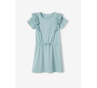 Ruffled Dress in Broderie Anglaise, for Girls grey green