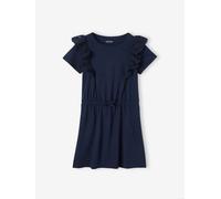 Ruffled Dress in Broderie Anglaise, for Girls navy blue