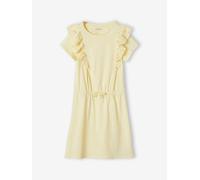 Ruffled Dress in Broderie Anglaise, for Girls pale yellow
