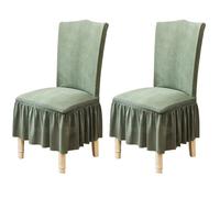 Ruffled Hem Skirt, Dining Room Style, Elastic, Country Style, Washable, Suitable For Living Room, Bedroom, Family (Green, 2-Pack)