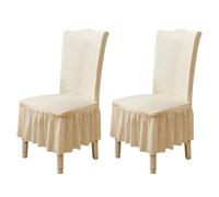 Ruffled Hem Skirt, Dining Room Style, Stretchy, Country Style, Washable, Suitable For Living Room, Bedroom, Family (Beige, 2-Pack)