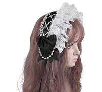 Ruffled Lace Ribbon Bowknot Headband Cosplay Headdress Japanese Sweet Lovely Pearl Chain Maid Hair Accessories