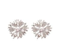 Ruffled metallic imitation pearl flower stud earrings - unique and personalized earrings for the discerning individual