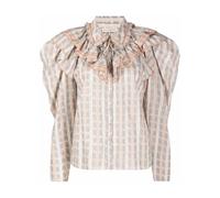Ruffled-neck Check Pattern Blouse - female - Ulla Johnson - Blouses - Multicolor - S - Blouses & Shirts S