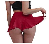 Ruffled Pants Bikini Mini High Tight Shorts Female Dance Pole Waist Pants Mint Womens High Waist Workout Yoga Shorts (Red, L)