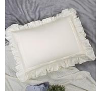 Ruffled Pillow Shams Ivory Cream King Set of 2 Lace Pillowcases Shabby Chic Farmhouse Ruffle Victorian Country French Decorative Pretty Princess Off White Cotton Cute 20x36